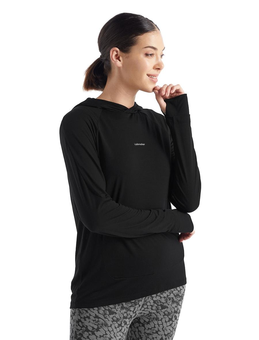 Women\'s Icebreaker Cool-Lite™ Merino Hoodie Long Sleeve Black | CA 1310YXFU